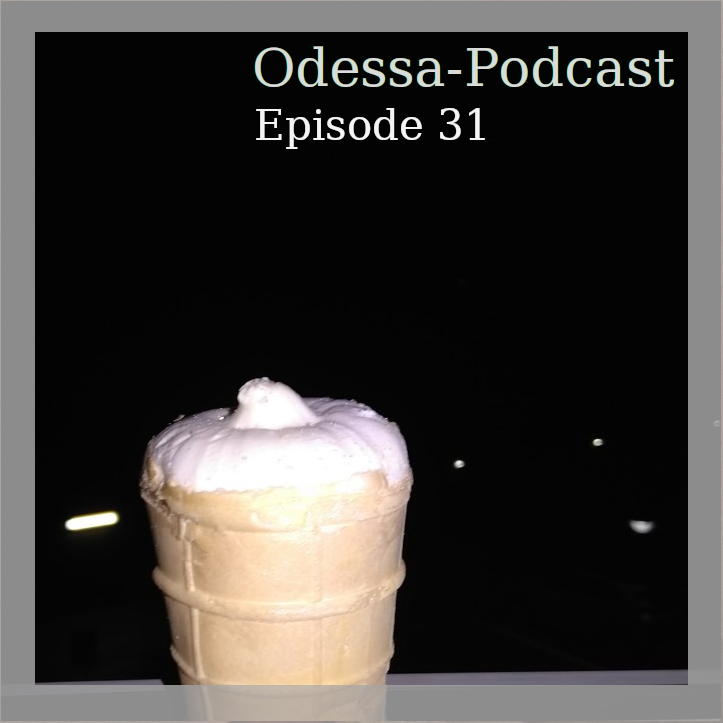 Dovgan-Eis Plombir vor Berliner Straße bei Nacht, Cover zu Episode 31 im Odessa-Podcast von Thorsten Steinhoff